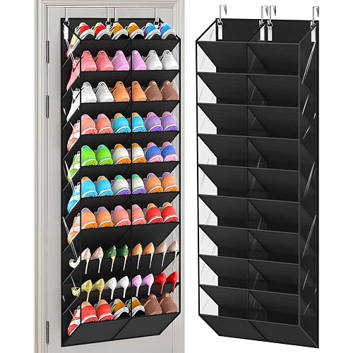 UVIAHOMI 20-30 Pairs Over the Door Shoe Organizer, Clear Pockets Hanging Shoe Storage for Closet, 10-Tier Door Shoes Rack, Handing Shoes Holder Fit All the Family's Sneakers, Boots, Heels, Black