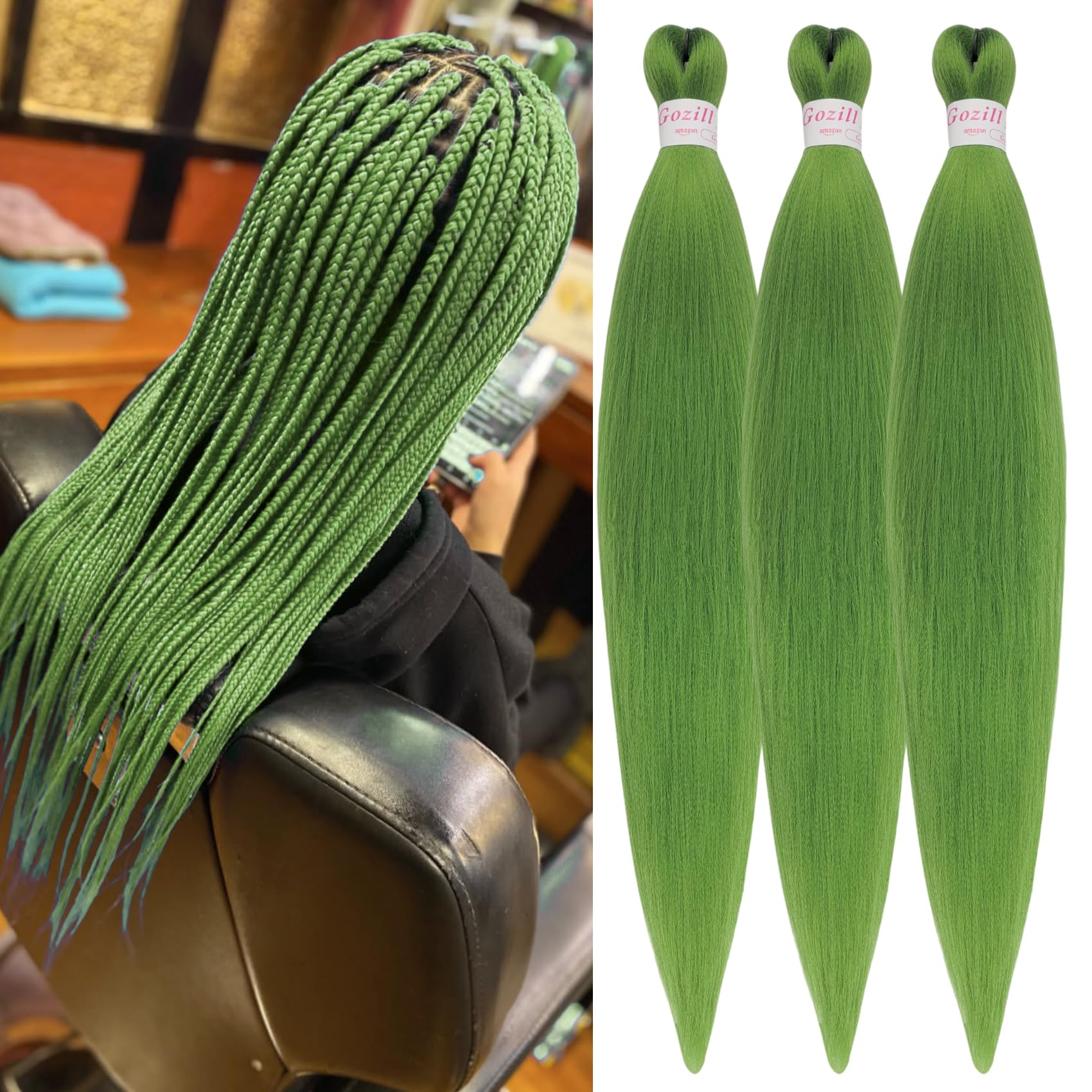 Amazon.com : Gozill Seaweed Green Braiding Hair Pre stretched 30