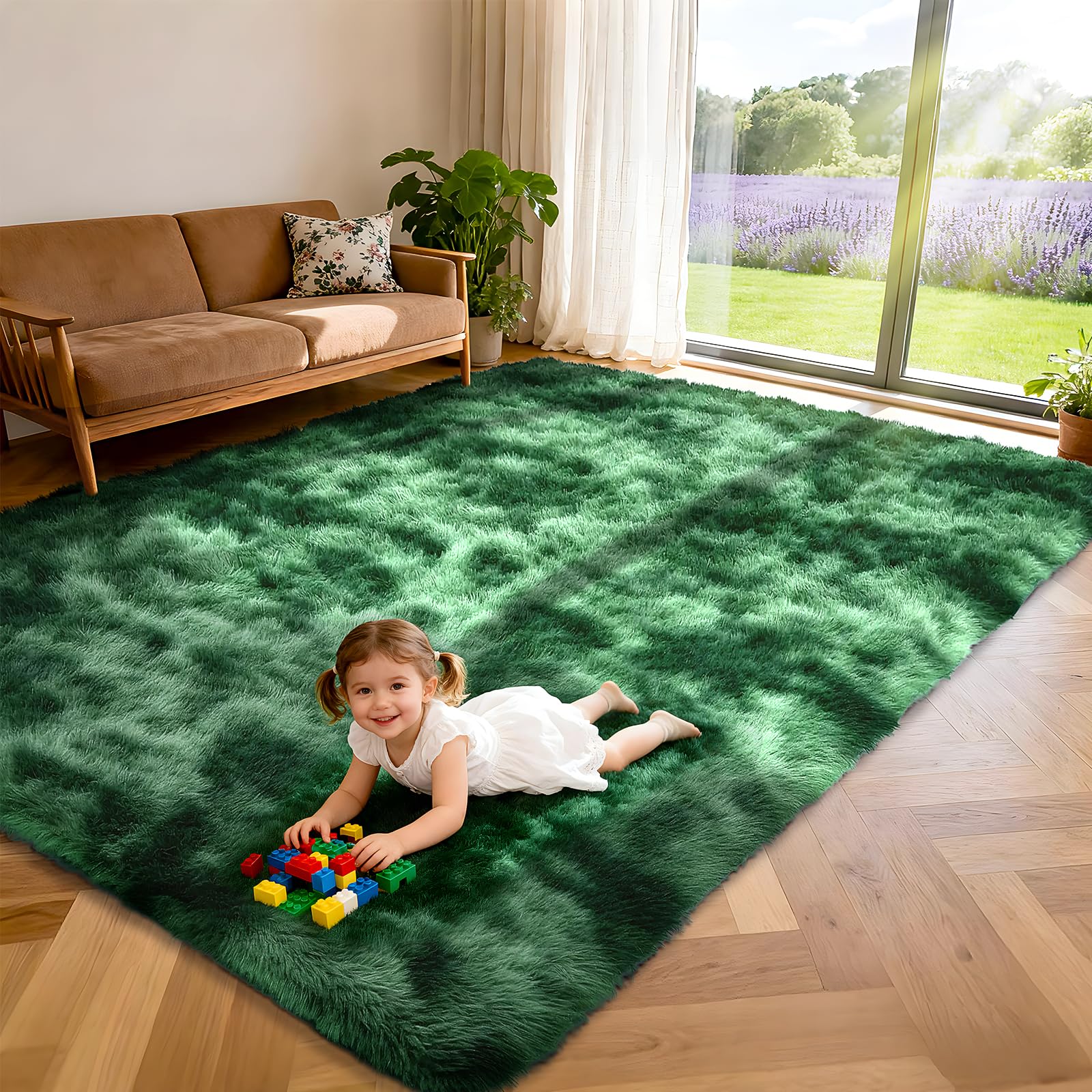 LNZHAO Room Living Rugs 160x230cm - Extra Large Shaggy Soft Fluffy Rug Area Carpet, Green Modern Tie-dye Carpet - Washable Rugs for Bedroom, Dorm, Kids Room Lounge Office
