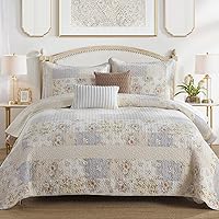 Vista 2 de Colchas de tamaño King de 120 x 120 pulgadas, 100% algodón, ligero, de gran tamaño, con 2 fundas de almohada, colcha acolchada floral reversible