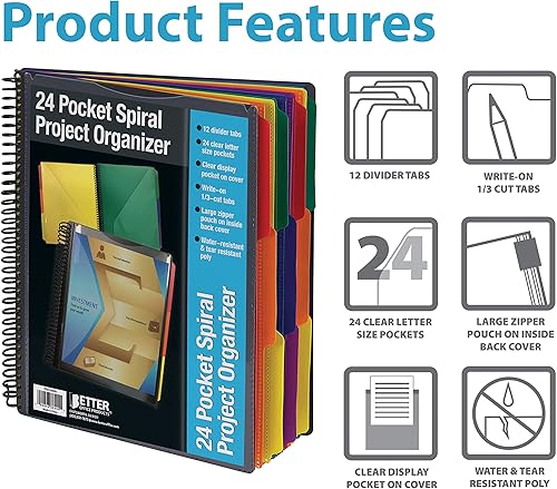 Miniatura 2 de Better Office Products Carpeta de archivos, tamaño carta, transparente, 8.5 x 11 pulgadas, 24 bolsillos, plástico de polipropileno duradero