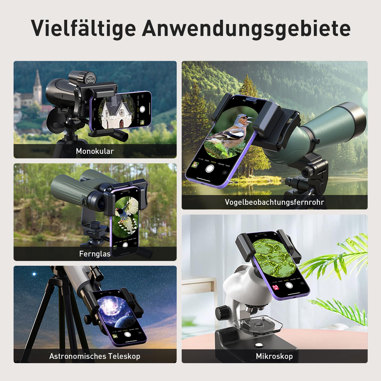 APEXEL Aktualisierung Universal Handy Adapter mit Fernauslöser,360°Drehung Kompatibel mit Fernglas Binoculars Monokular und Mikroskop,Teleskop Adapter für Mobiltelefone mit Breiten von 66~95 mm