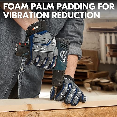 Miniatura 6 de Vgo... guantes de trabajo de seguridad - guantes de mecánico, guantes de impacto y antivibración - guantes de aparejador y de trabajo pesado (M,