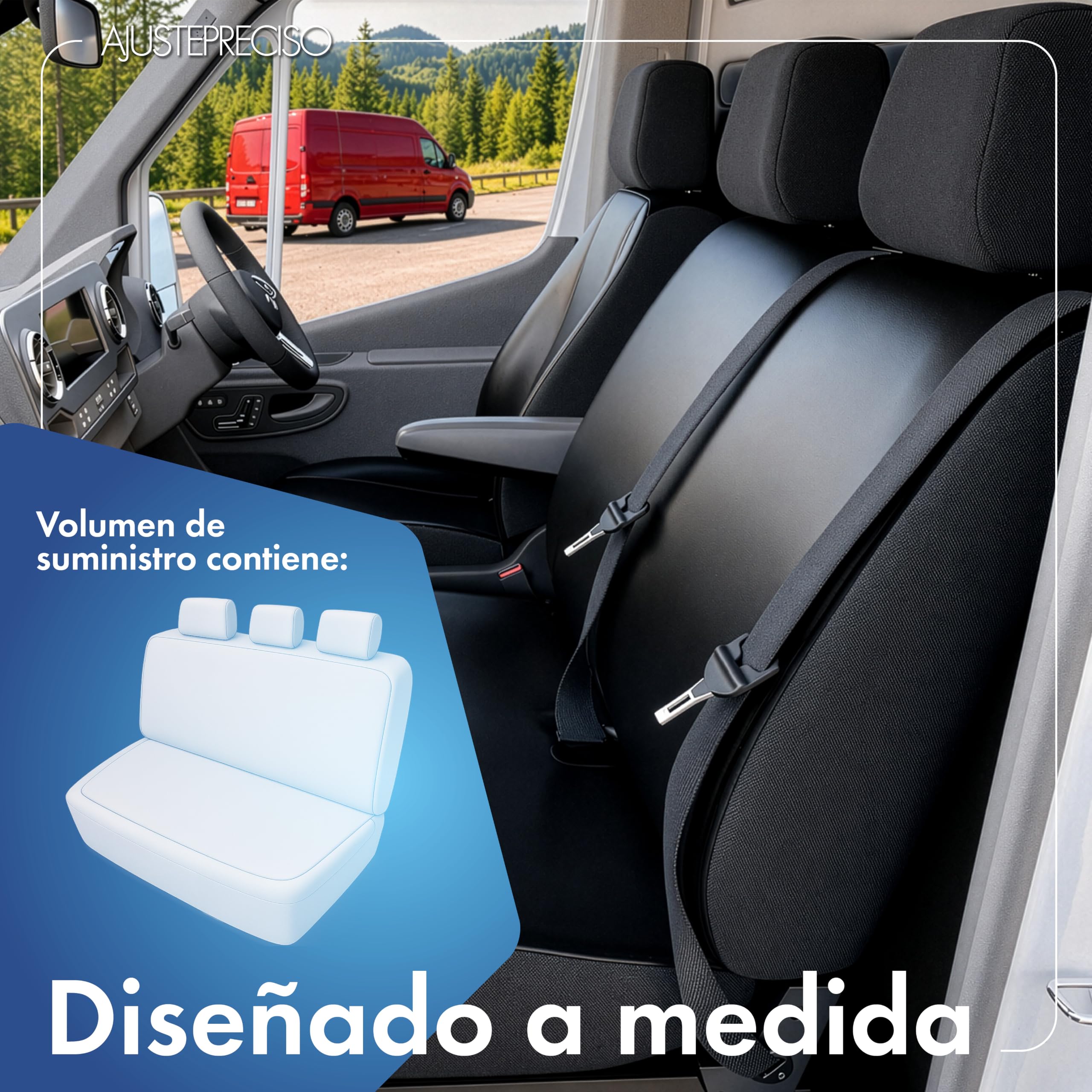 WALSER 11518 Funda de asiento de coche ajuste de transportador, funda de asiento de imitación de cuero antracita compatible con VW T6, banco de 3 plazas