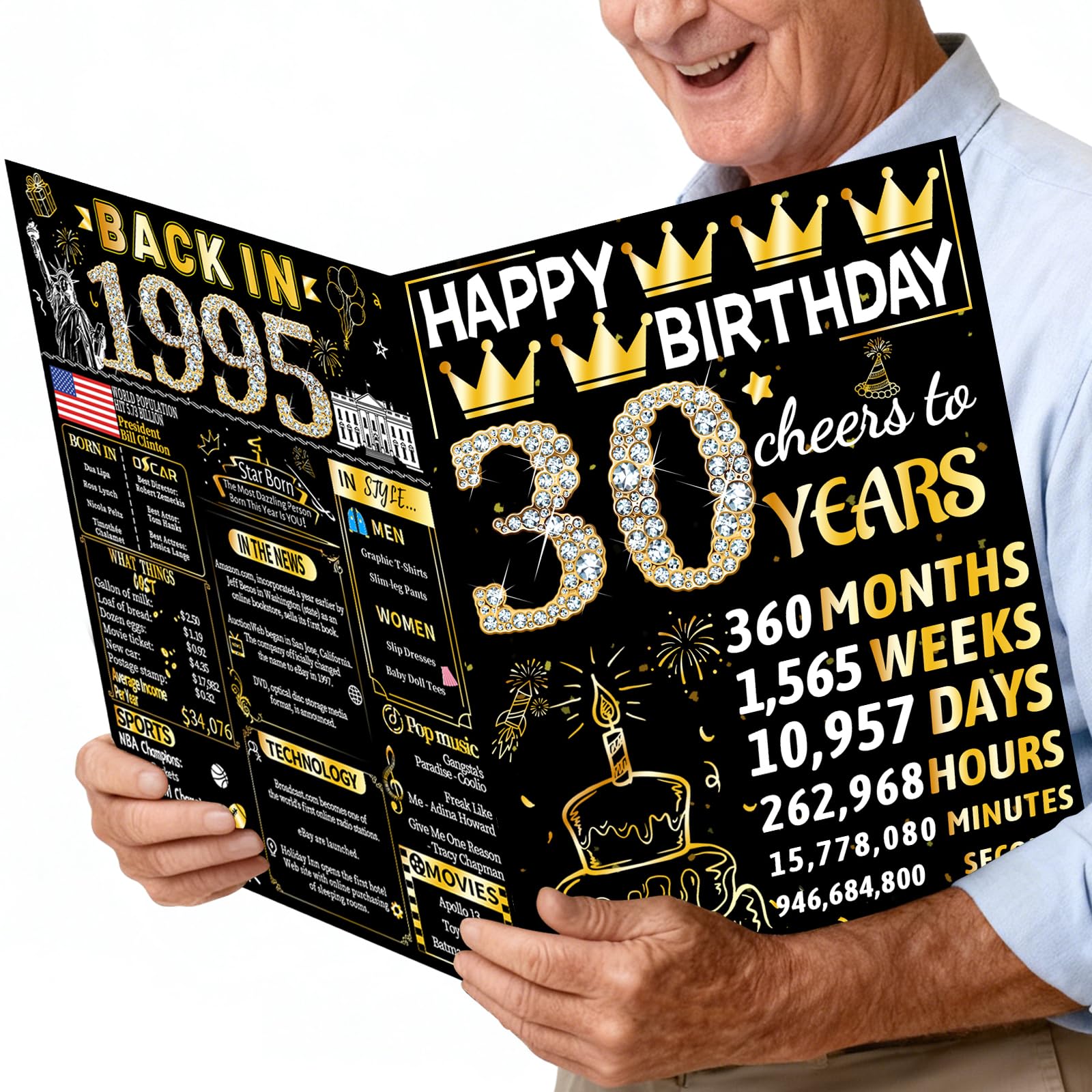Joycard 30th Jumbo Birthday Card with Envelope, 30th Birthday Decorations for Women Men, 30th Birthday Gifts for Her Him, Happy Birthday Cards for 30 Year Old Daughter Son, Back in 1996