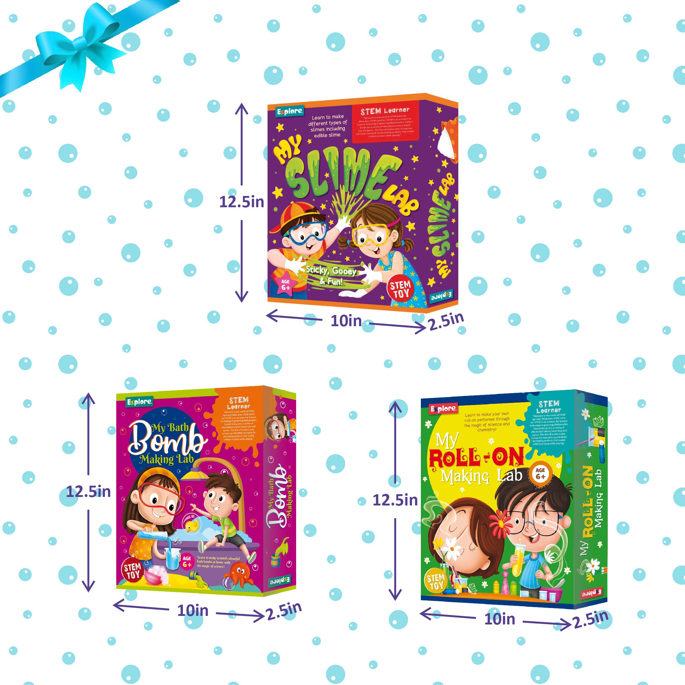 Explore. | STEM Learner | Gift Pack Combo | My Bath Bomb Making, My Roll-on & My Slime Lab (Learning & Educational DIY Activity Toy Kit, for Ages 6+ of Boys and Girls)