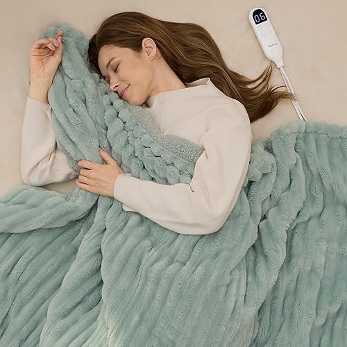 Vista 203 de Bedsure GentleSoft - Manta térmica eléctrica, suave manta eléctrica de franela acanalada, calefacción con 4 ajustes de tiempo, 6 ajustes de calor