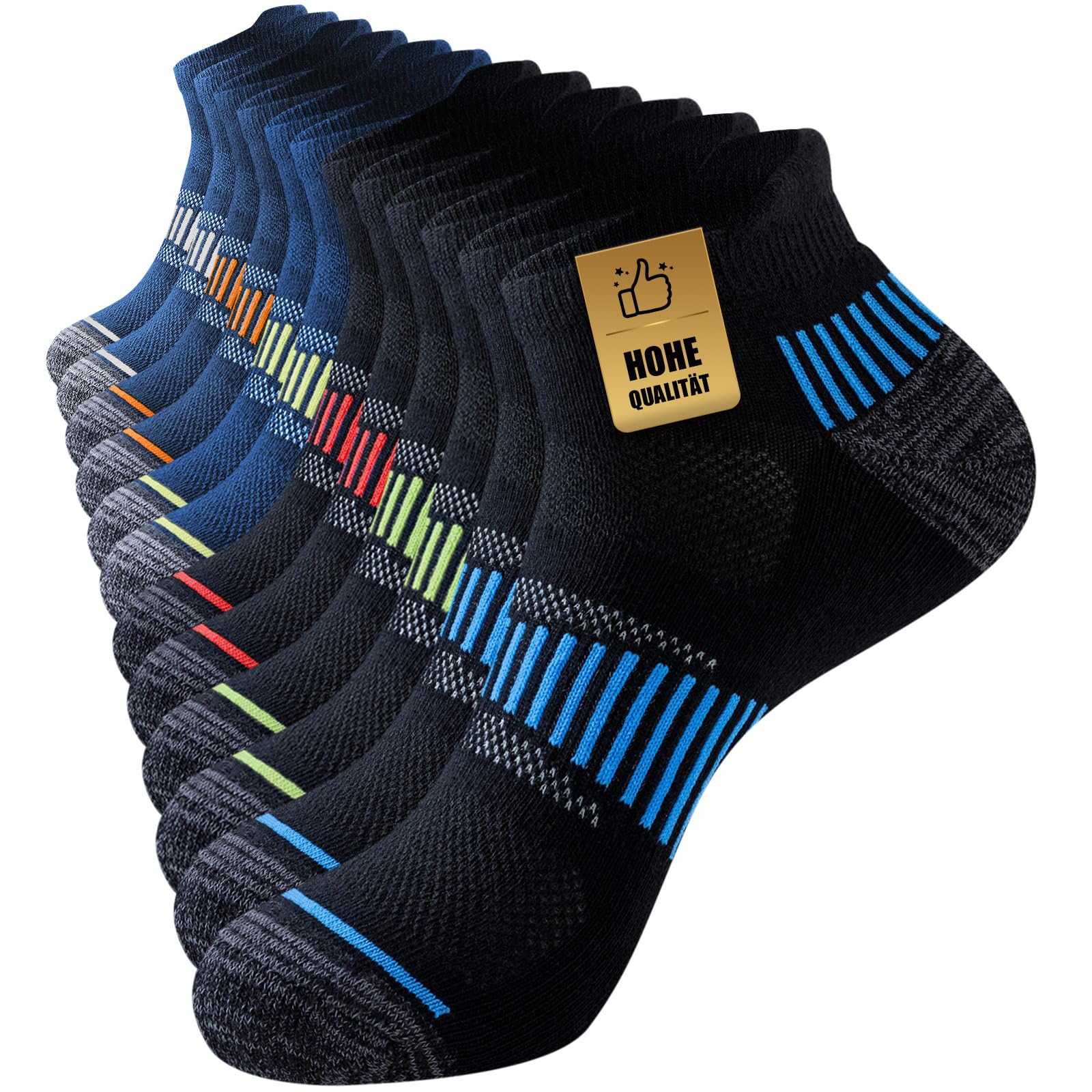 Niorasen Sneaker Socken Herren 39-42 43-46 47-50, 6 Paar Sportsocken Gepolsterte Laufsocken Atmungsaktiv Baumwolle Socken mit Frotteesohle Antirutsch Bequeme Kurze Socken