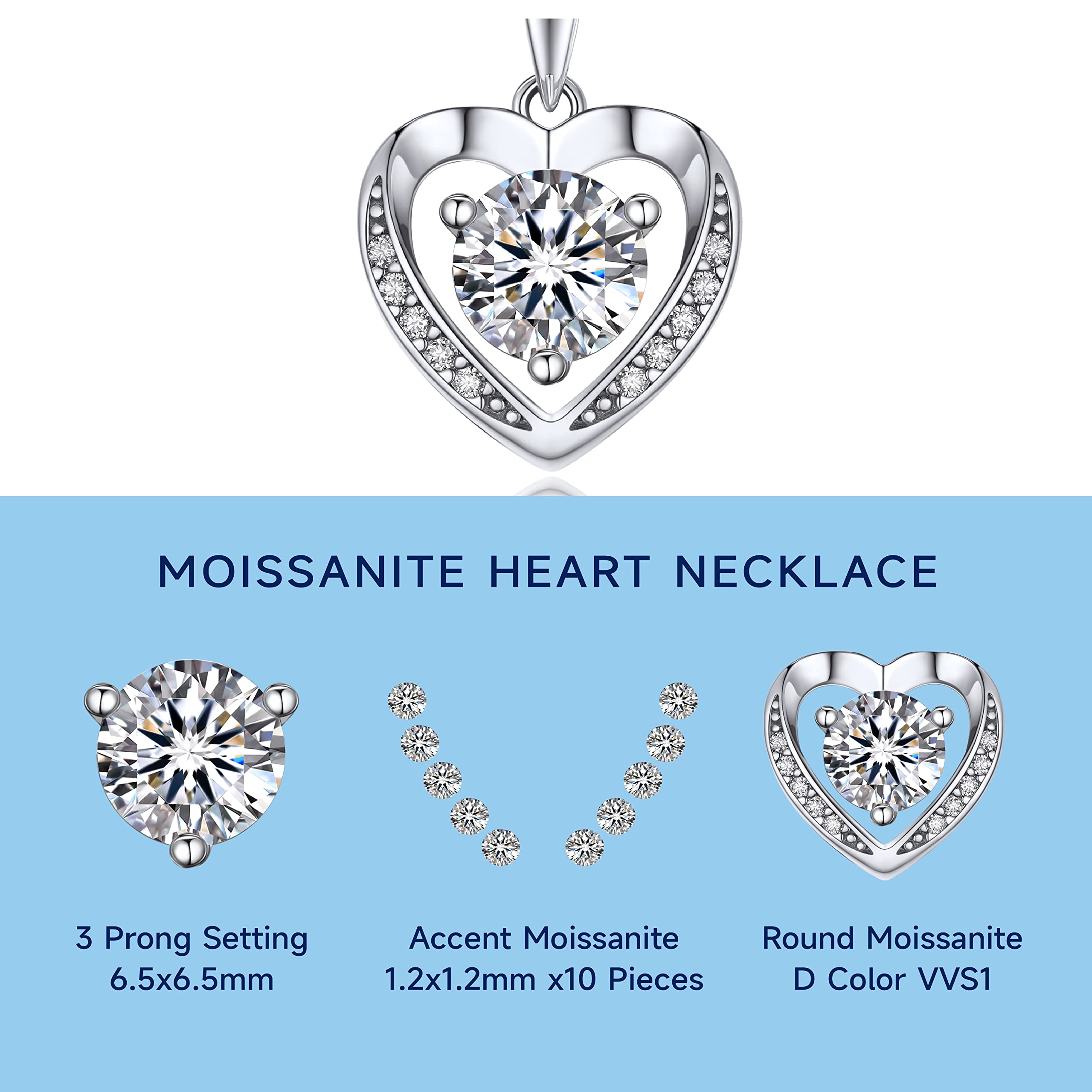 MomentWish Collana Donna Cuore, 1 Carato Collana argento 925 donna Collana Moissanite Diamanti Donna, VVS1 D Colore Ciondoli per Collana Regalo per Donne Fidanzata Festa Della Mamma