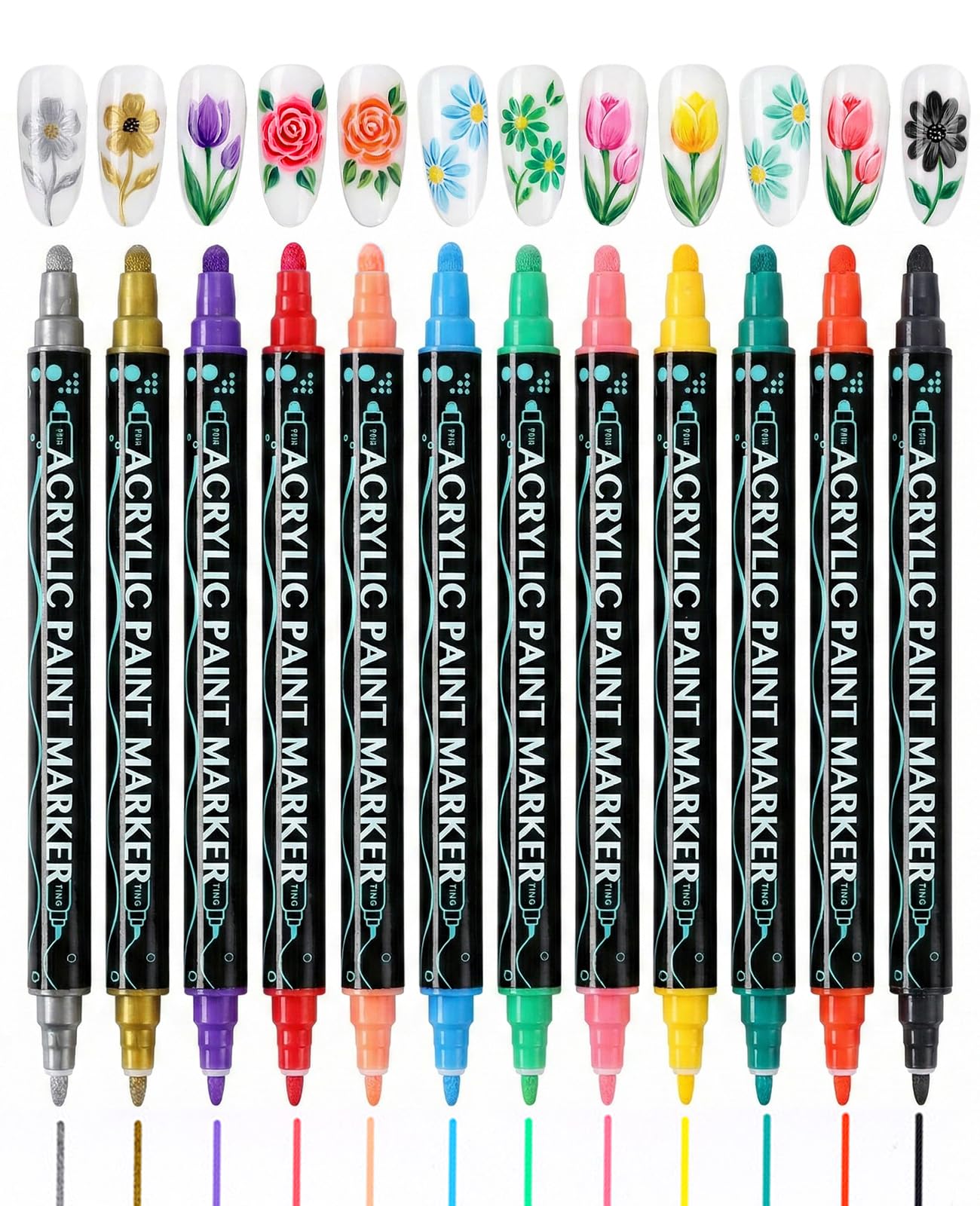 Nail Art Pens, 12 Colors Doul Tips Instant Nail Art Marker Set for Painting DIY Arts Beauty Adorn