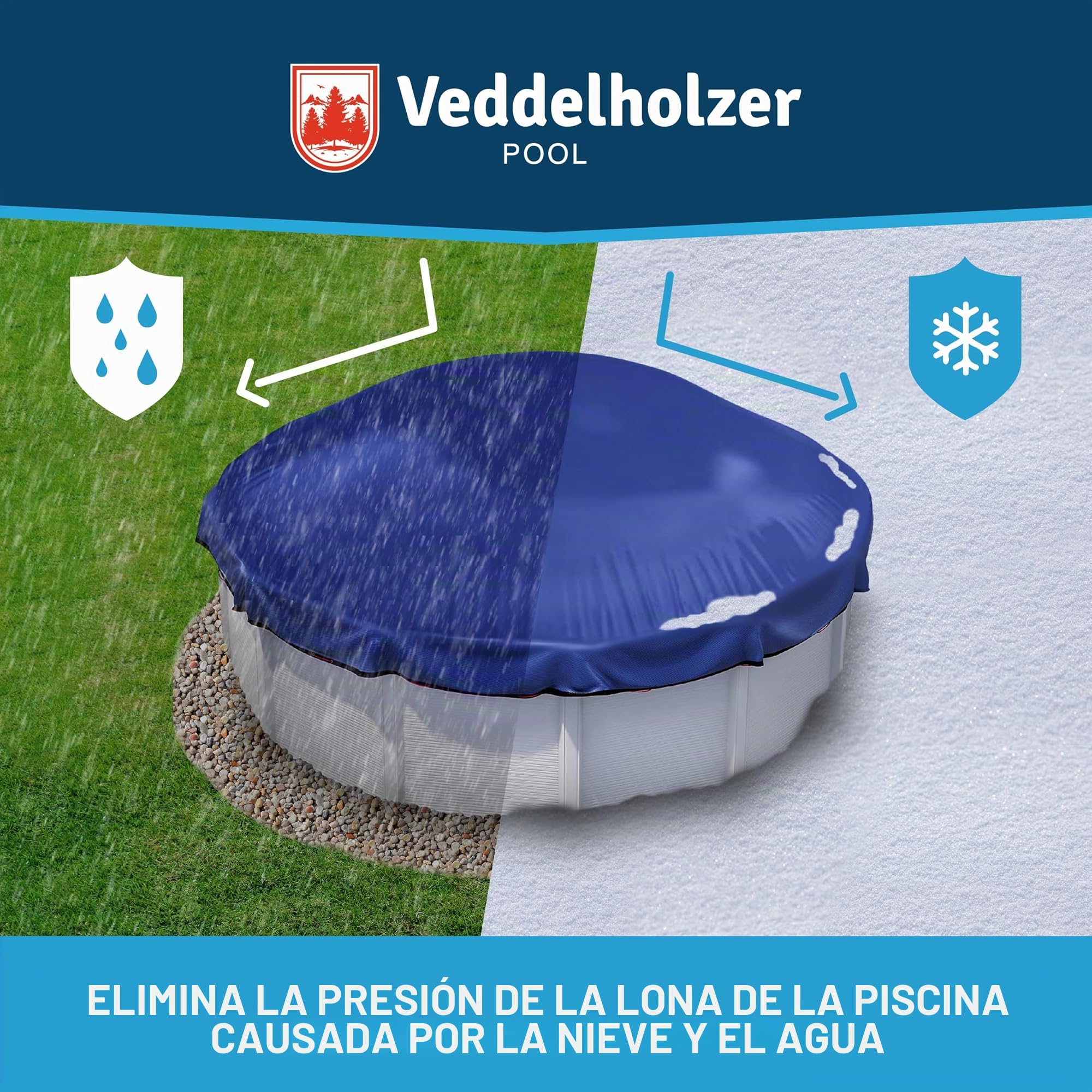 Veddelholzer Cojín redondo XXL de 2 m de diámetro para piscina, incluye cuerda de fijación de 6 m y kit de reparación, cojín de aire para cubierta de piscina. Accesorio de piscina perfecto para