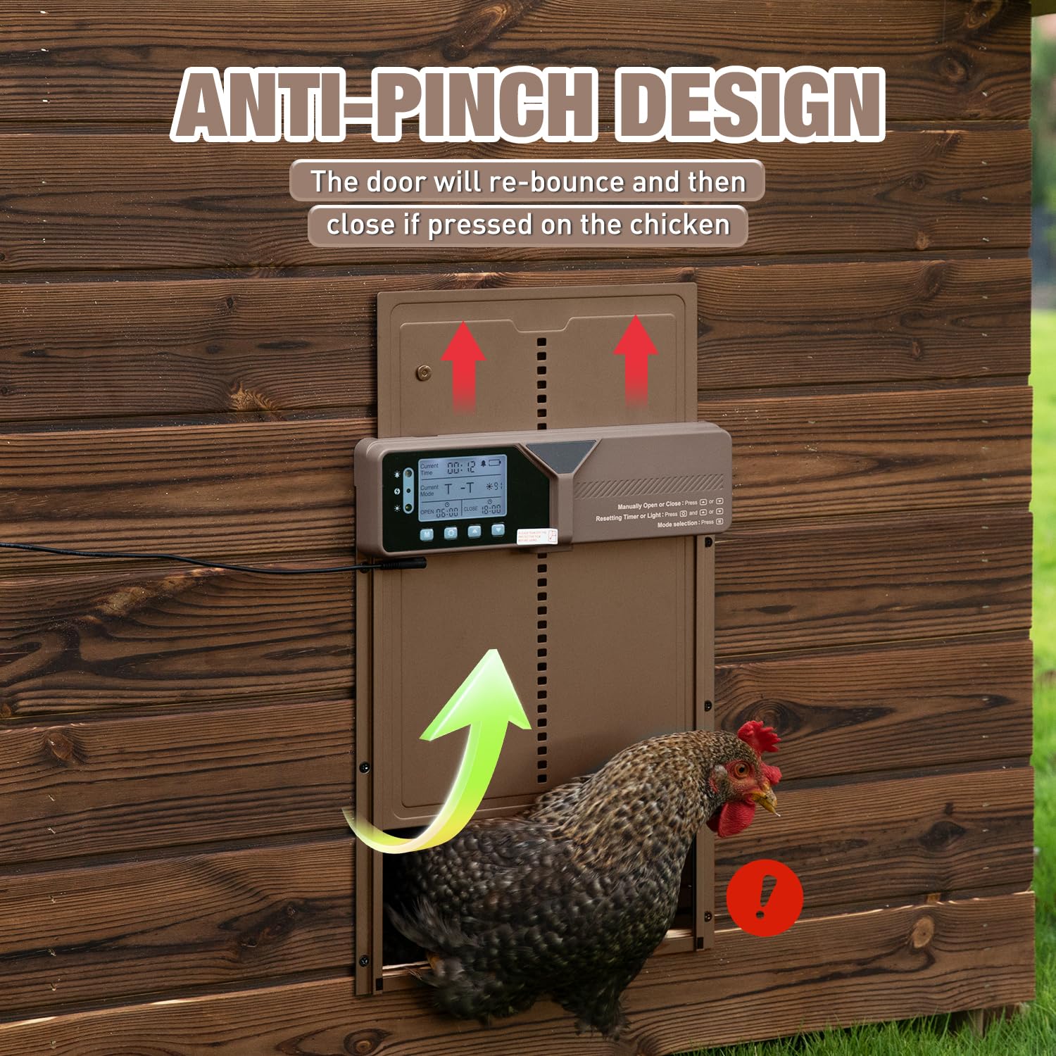 Grande porta automatica per pollaio, alimentata a energia solare con batteria da 4000 mAh aggiornata, sensore di luce, timer, telecomando e controllo manuale, porta automatica di sicurezza