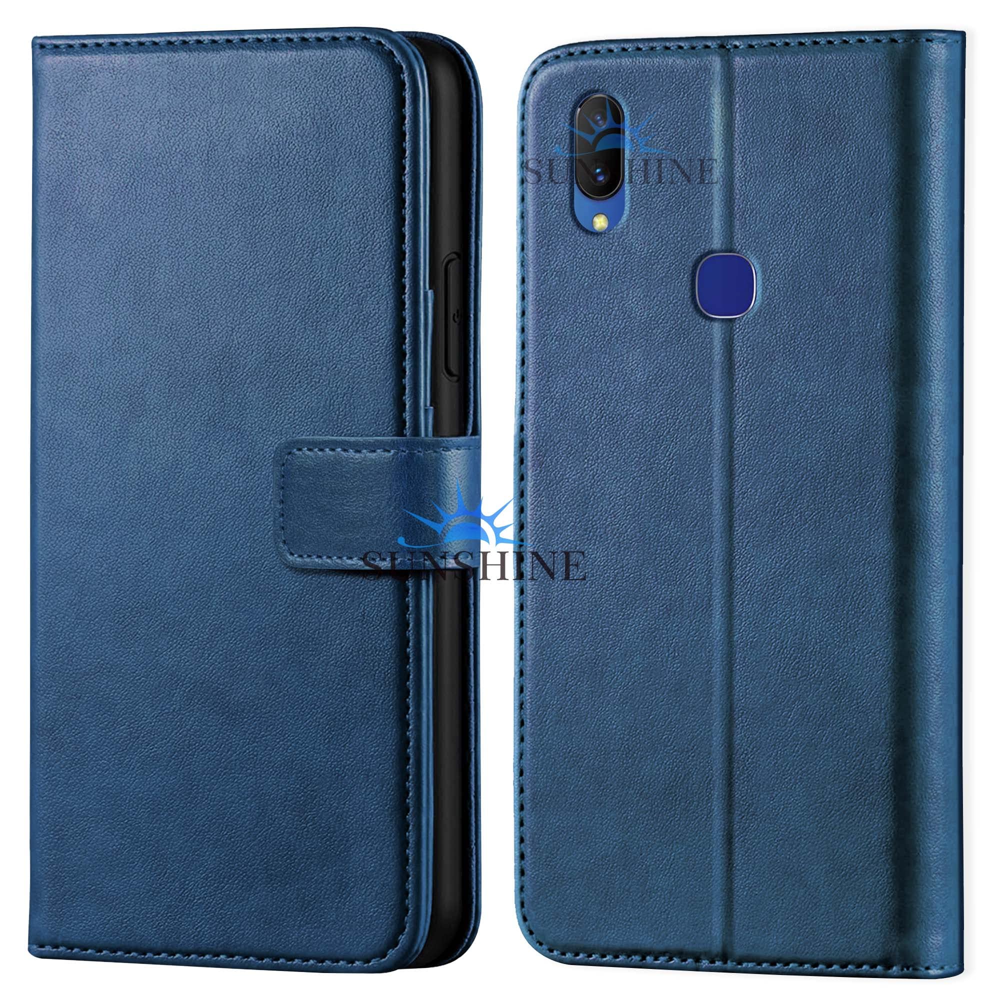 SUNSHINE® Leather Vintage Shock Proof Flip Case Back Cover for Vivo Y91 Sport (Flexible | Leather Finish | Card Pockets Wallet & Stand |Blue)-image-36