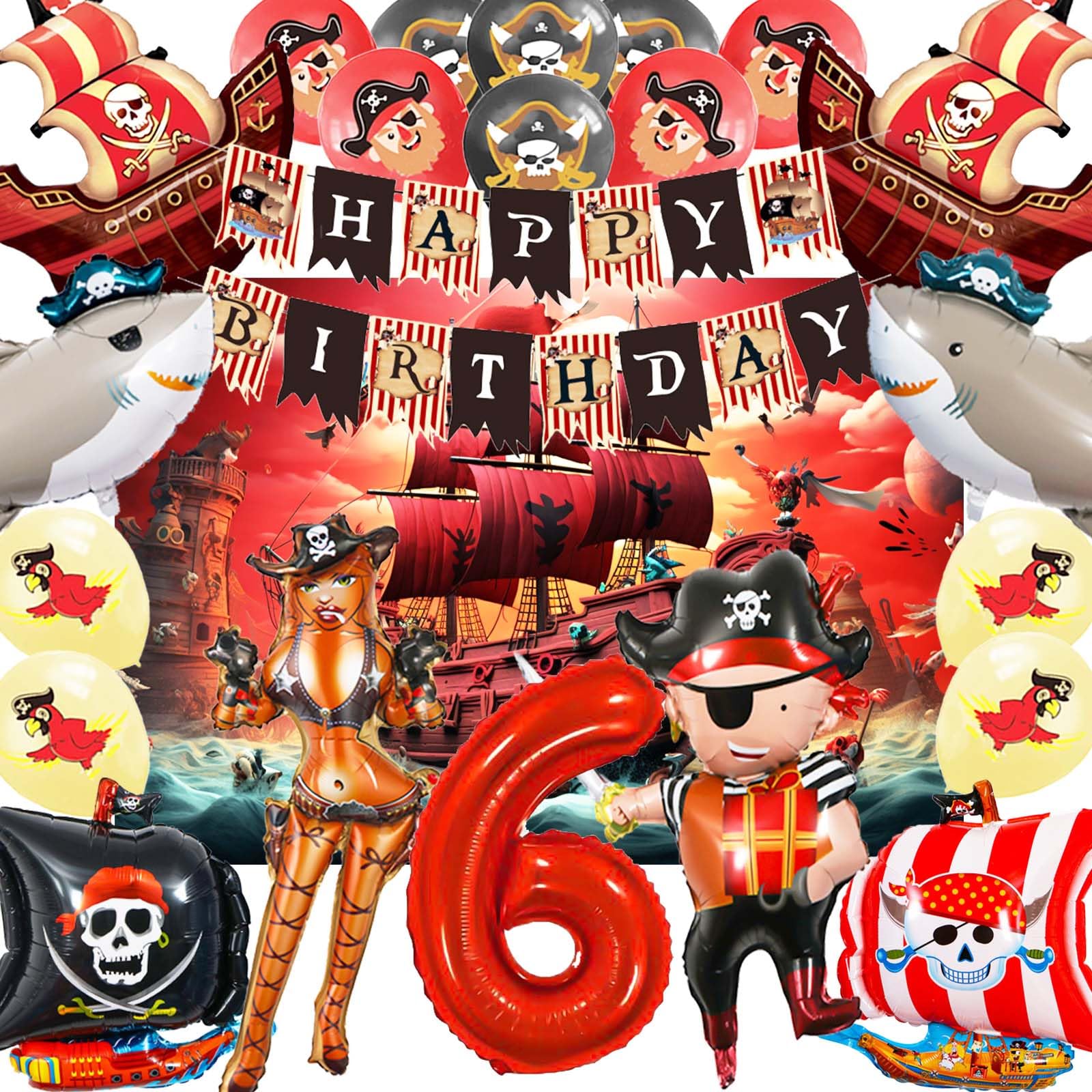Piraten Geburtstagsdeko Für 6. Geburtstag – Inkl. Banner, Folienballons, Latexballons & Cake Topper