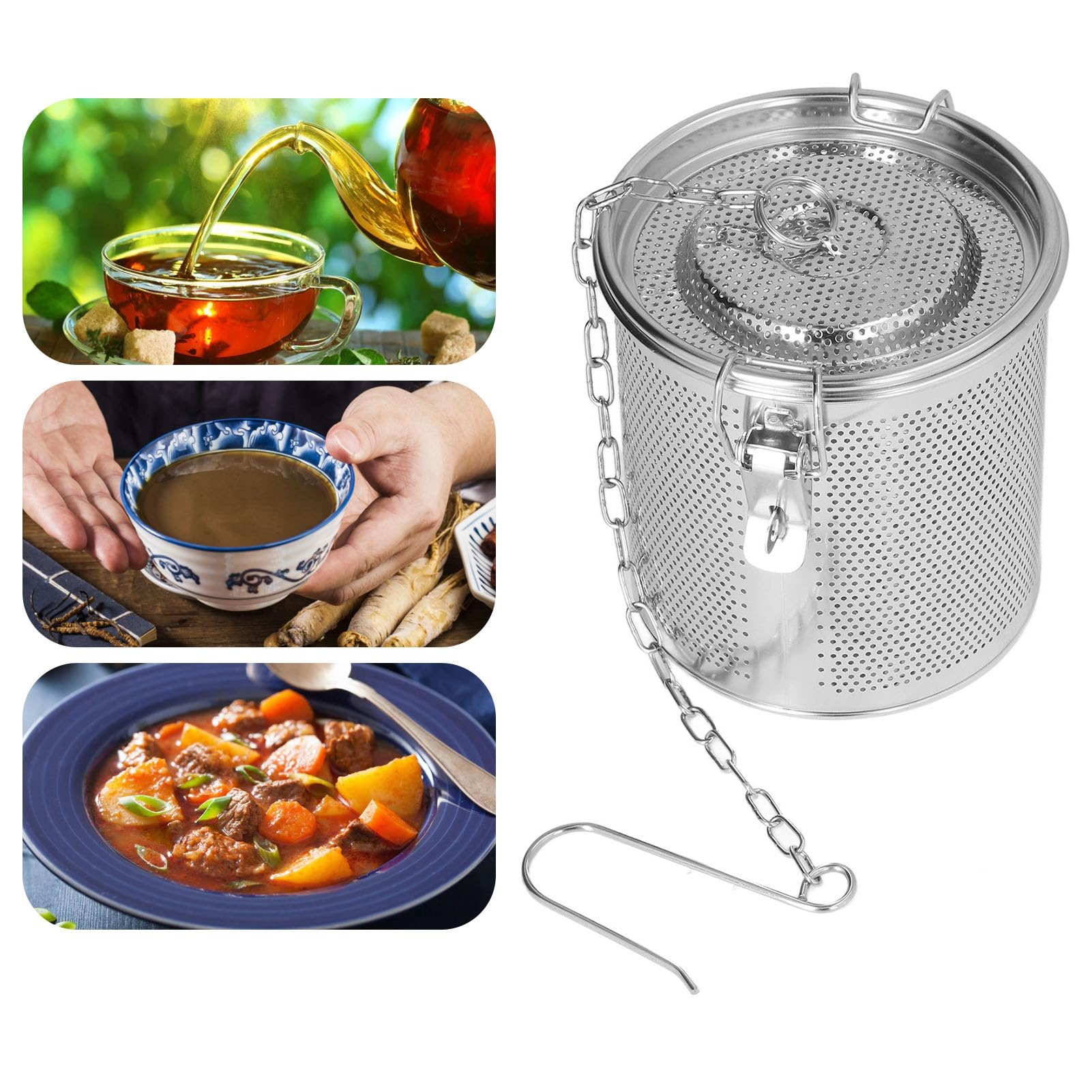 Infusore per Spezie per Borsa per Condimenti in Acciaio Inossidabile per Zuppa di Sugo, Scatola per Spezie, Ristorante Domestico (1.3L)