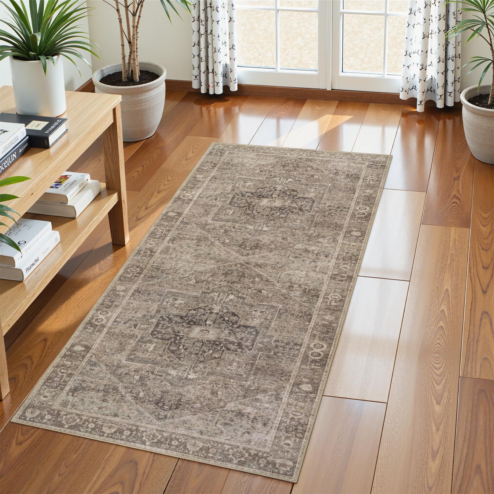 Homcomodar Carpet Runners Rugs for Hallway 60x120cm Taupe Kitchen Rug Non-Slip Small Rugs for Bedroom Hallway Entrance Bathroom Kitchen Corridor Laundry