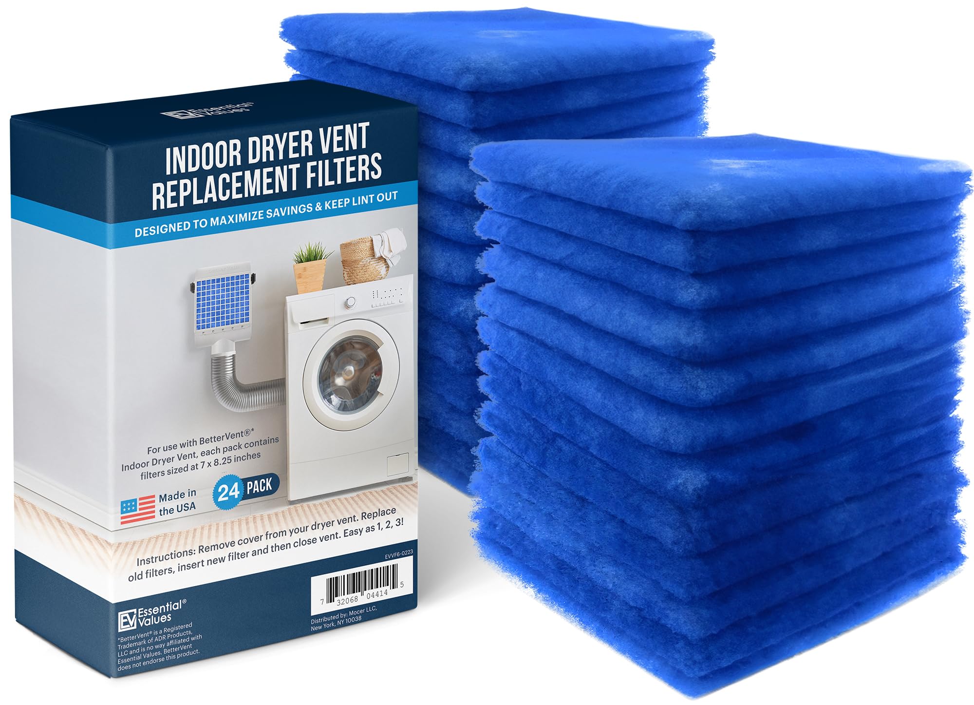 Essential Values Dryer Filter Replacement - 24-Pack - Indoor Dryer Vent Filter - Filters Compatible with BetterVent – 120 Loads