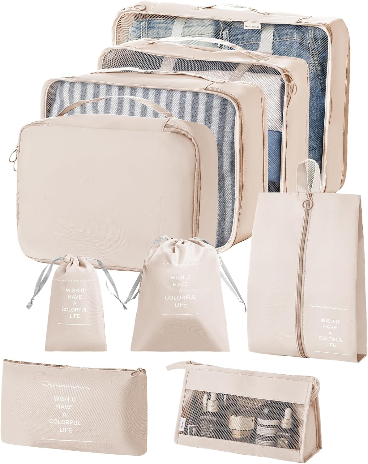 Koncle Packing Cubes, 9 Set Packing Cubes, Mesh Luggage Bags, Clothes