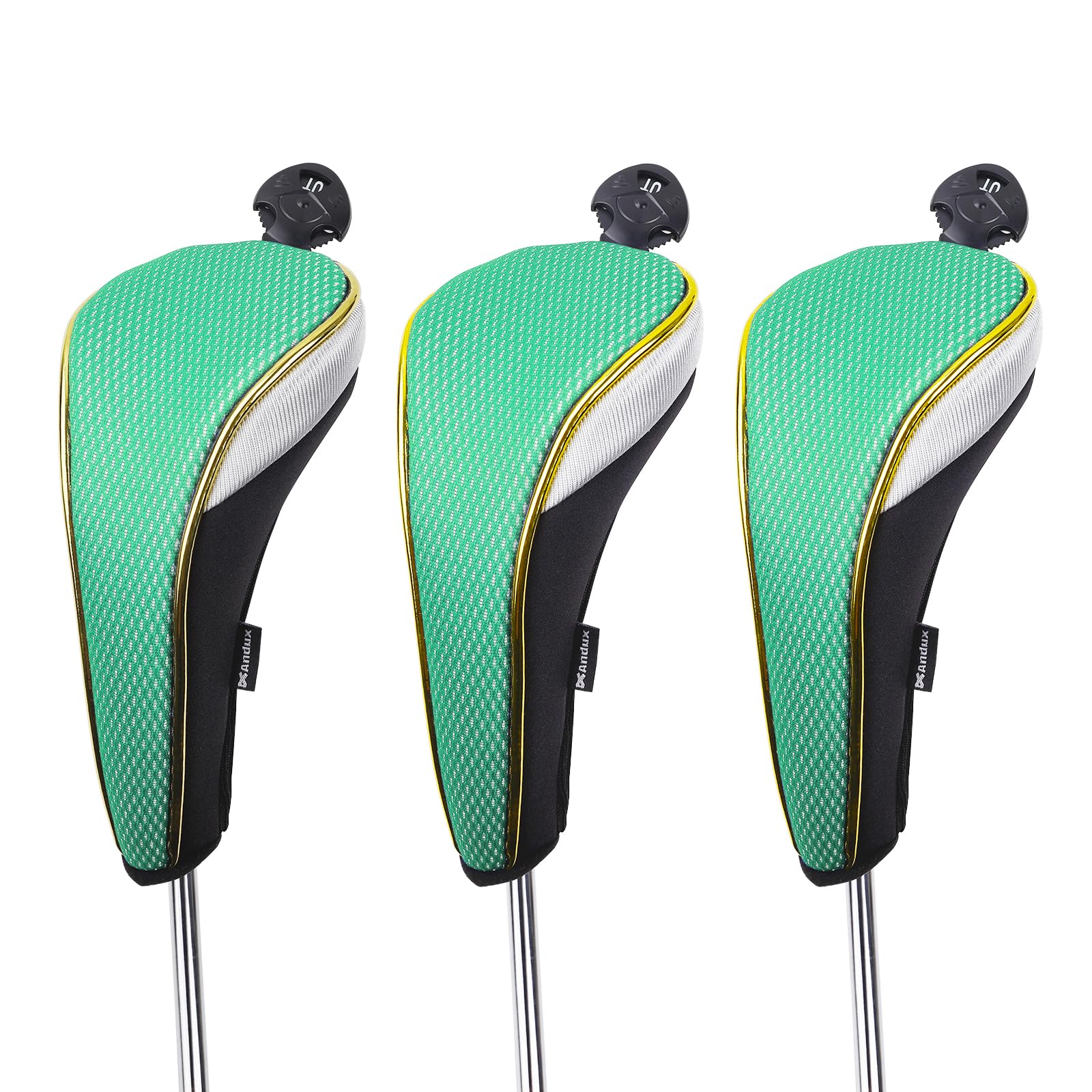 Andux 3Pcs/Set Gold Golf Hybrids Club Head Covers with Dial No. Tag MT/HY11 (Green)