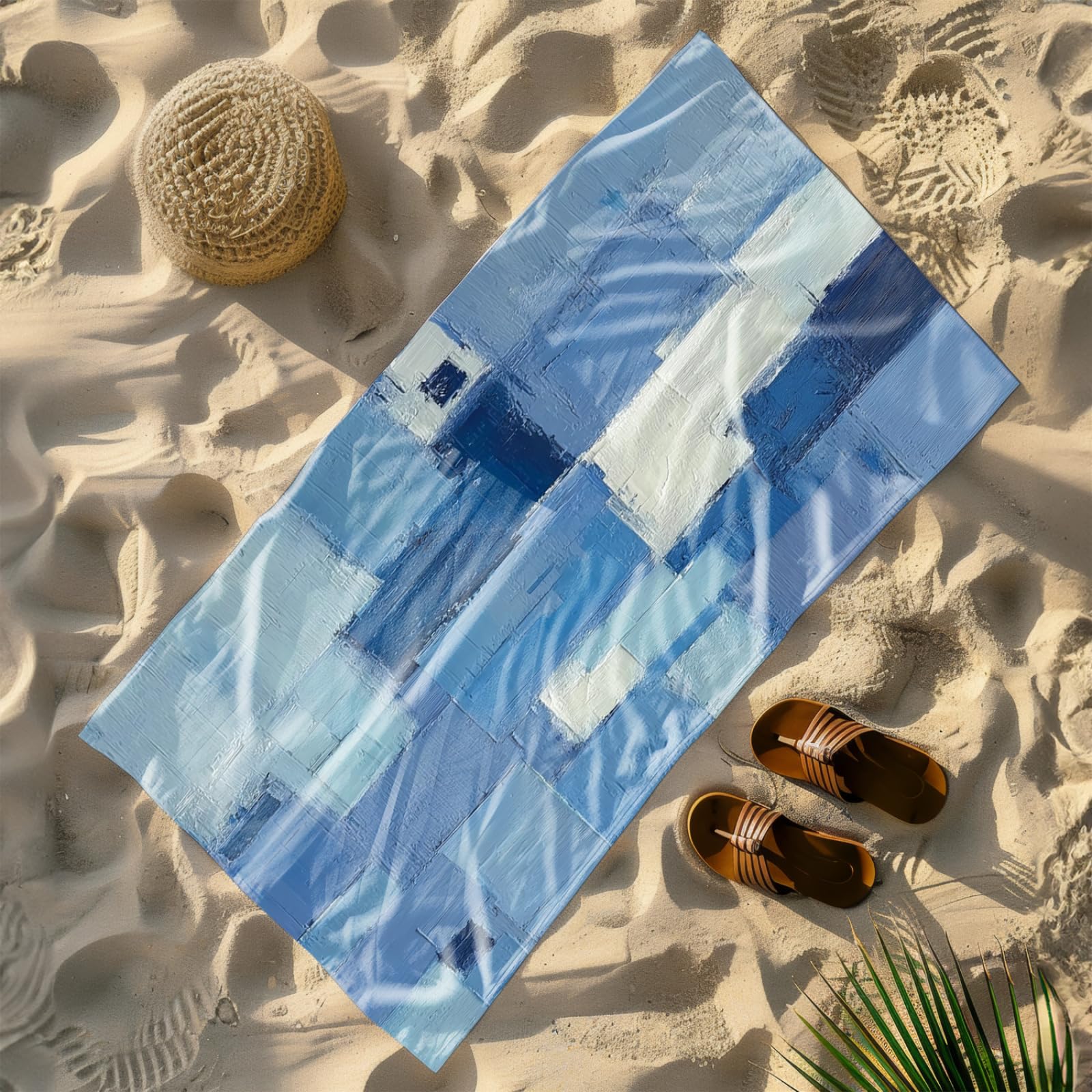 Générique Serviette de Plage XXL Graffiti Bleu Clair Blanc