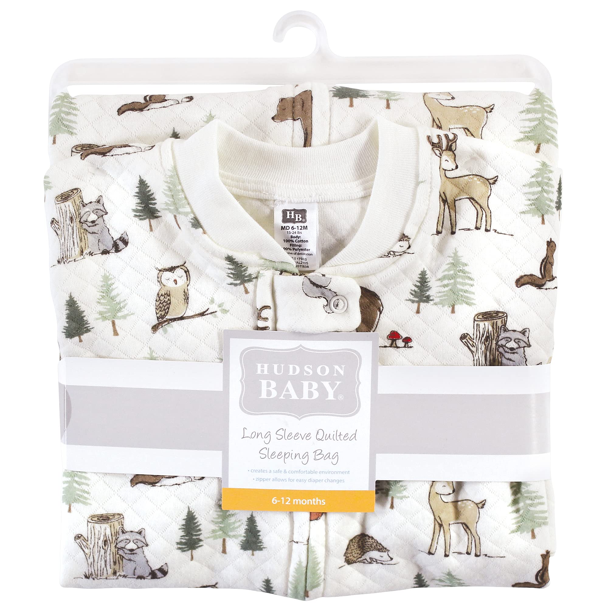 Hudson Baby Unisex Baby Premium Quilted Long Sleeve Sleeping Bag and Wearable Blanket, Forest Animals, 12-18 Months