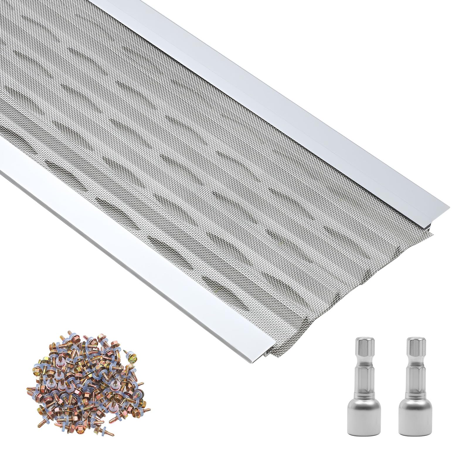 VEVOR Gutter Guard, 5 in Aluminum Gutter Cover with Stainless Steel Micro Mesh, Heavy-Duty 100ft Length, 0.04in Thick, Leaf Guard for Debris and Pine Needles, Easy DIY Install, Screws Included, 20 PCS