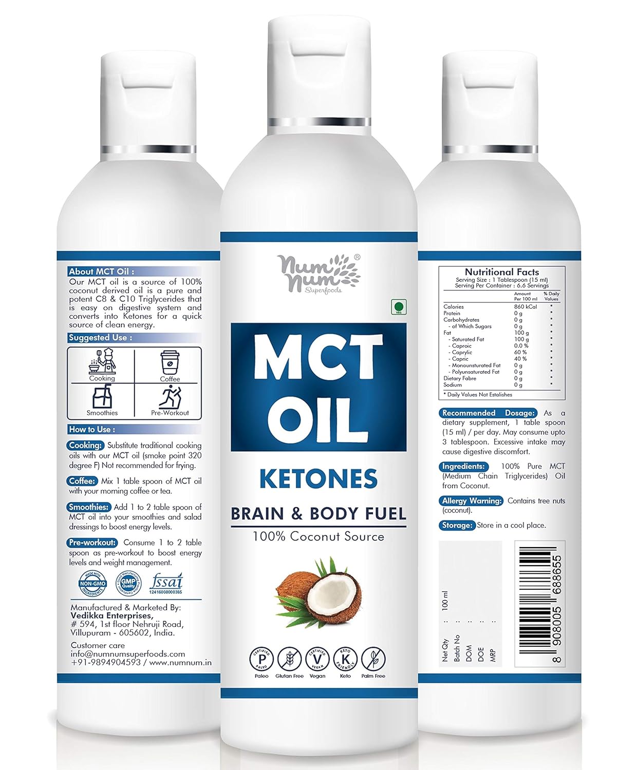 MCT Oil Medium Chain Triglycerides Pure 60 C8 Oil Caprylic