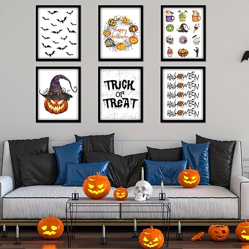 Miniatura 3 de Whaline 9 impresiones artísticas de pared de Halloween de 8 x 10 pulgadas, diseño de murciélago de calabaza, decoración de Halloween, impresiones
