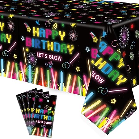 4x Neon Tischdecken 130x220 Cm - Glow In The Dark Partydeko Mehrfarbig