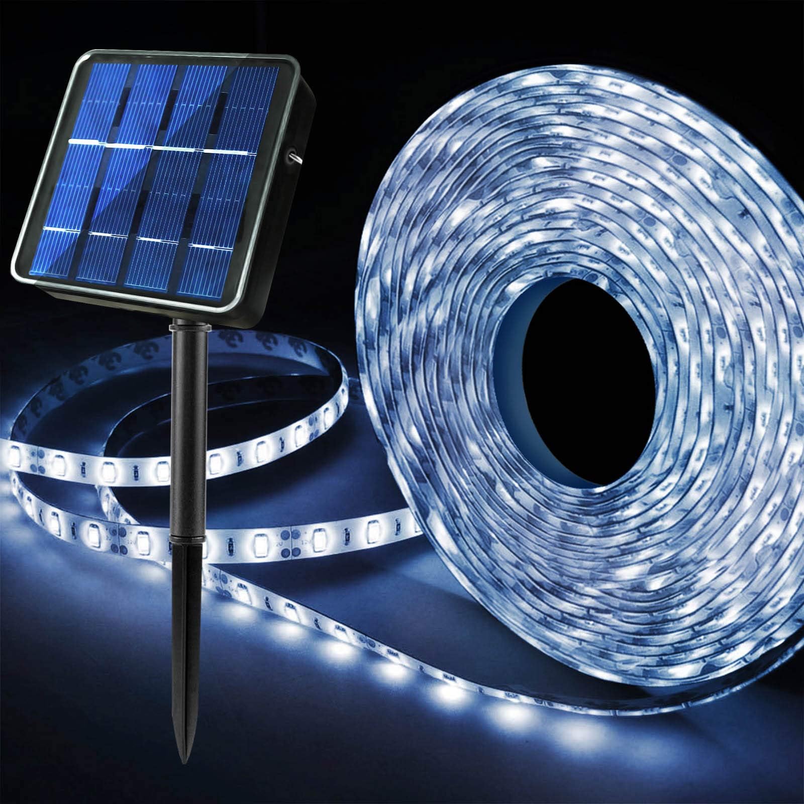 Outdoor Solar LED Strip Lights Cool White, Powered Flexible Waterproof Rope Lights, 8 Modes 180