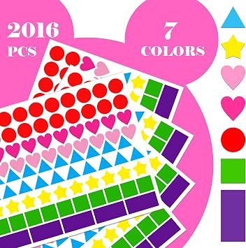 2016 PCS Shaped Coloured Dot Stickers in 7 Colors and 6 Shapes for Kids