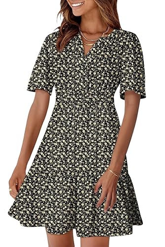 Womens Floral Print Wrap V Neck Mini Dress Summer Short