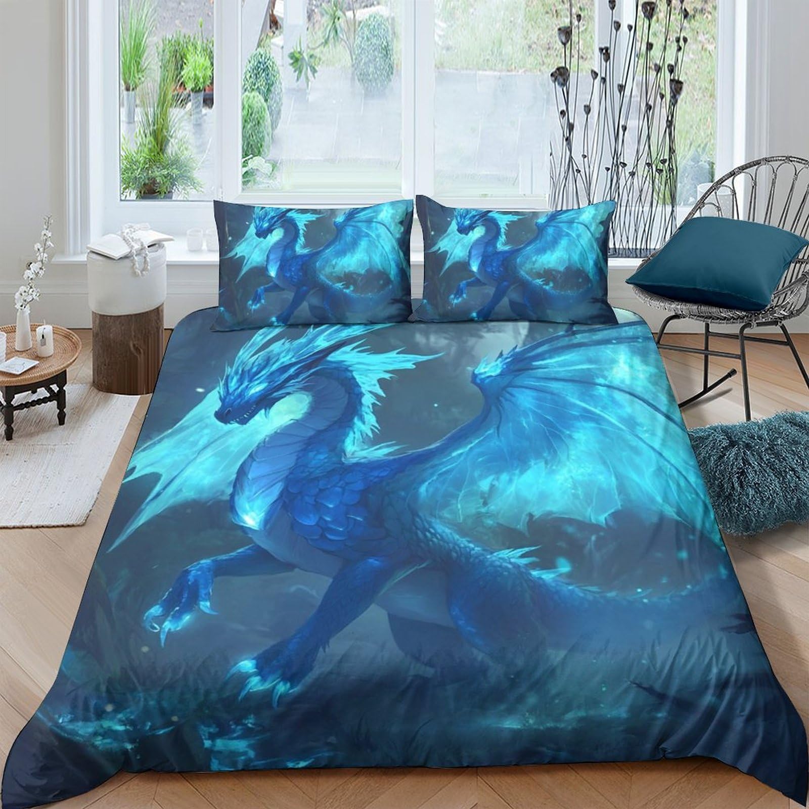 Ctjqhvkz Style-8 3D Printed Blue Dragon Fitted Sheet Microfiber Soft Anti-Slip Fantasy Sky Mattress Cover For Bedroom Guest Room Decor Single（135X200cm）
