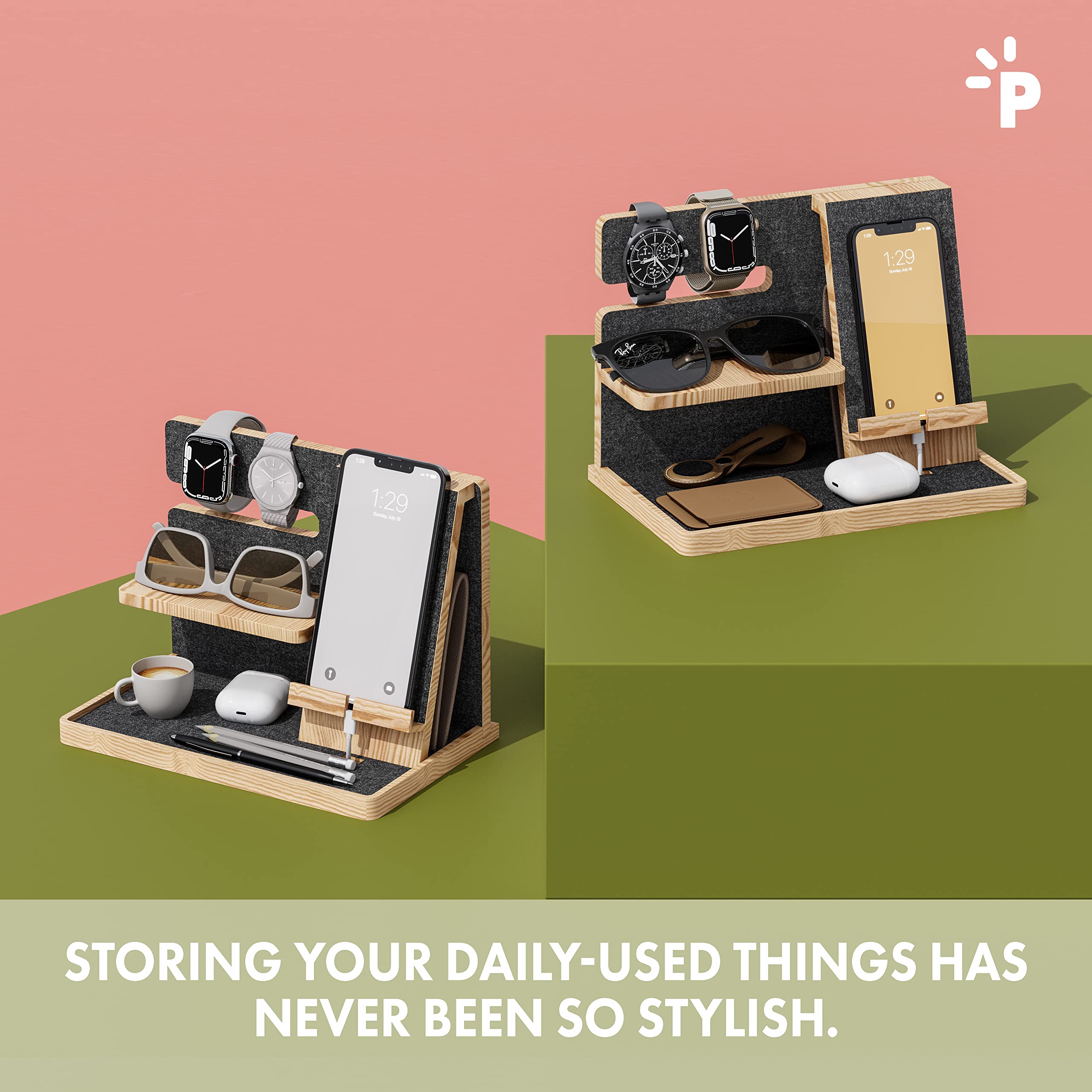 Organizer da Comodino in Legno | Idea Regalo di Natale per Uomo, Papà, Marito o Fidanzato | Oggetto Utile e di Design