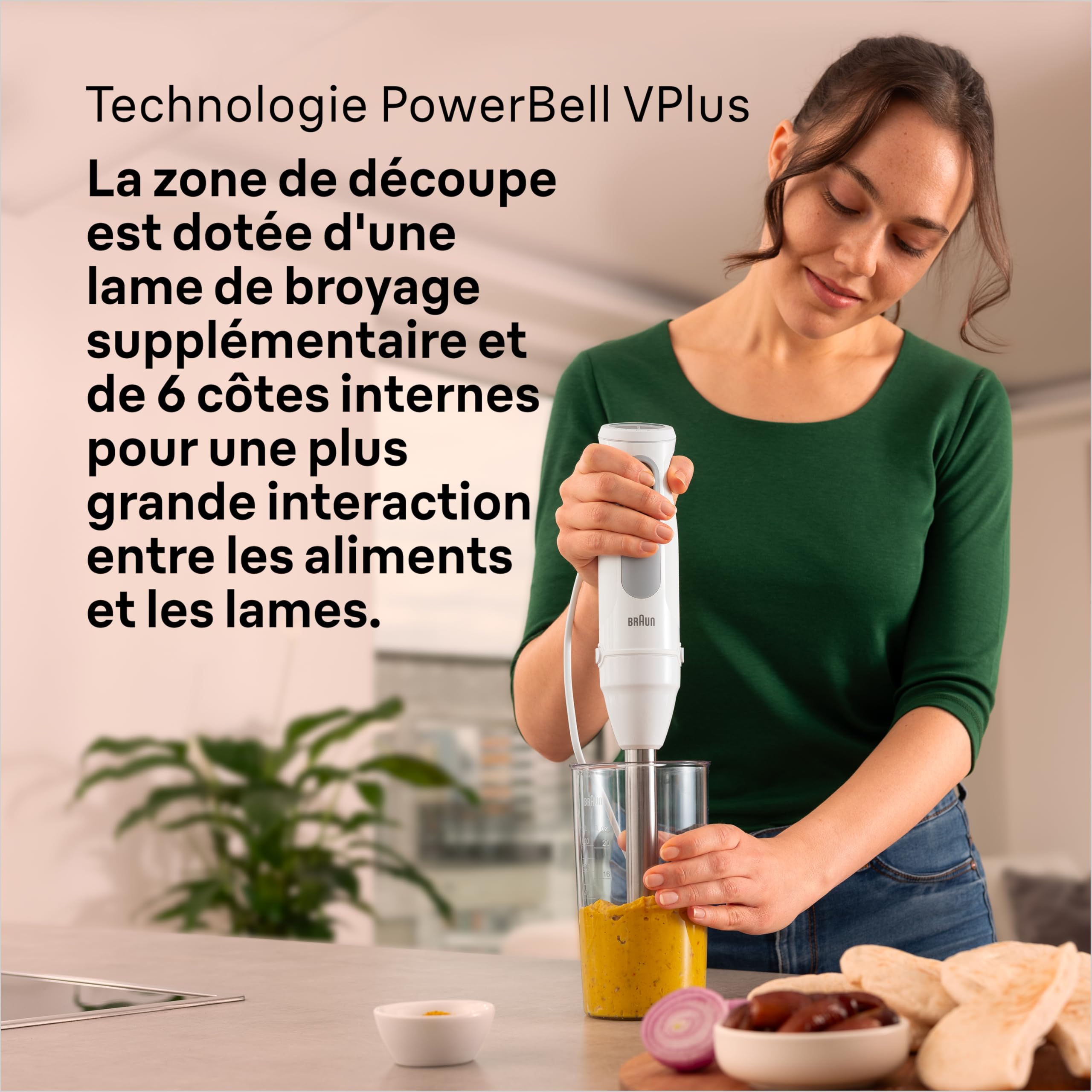 Braun MultiQuick 5 - Mixeur Plongeant avec mini hachoir et Fouet pour Soupes, Smoothies et Milkshakes, 21 Vitesses + Turbo, mini hachoir 500ml, Verre Doseur 600ml, 1000W, Blanc (MQ50236M)