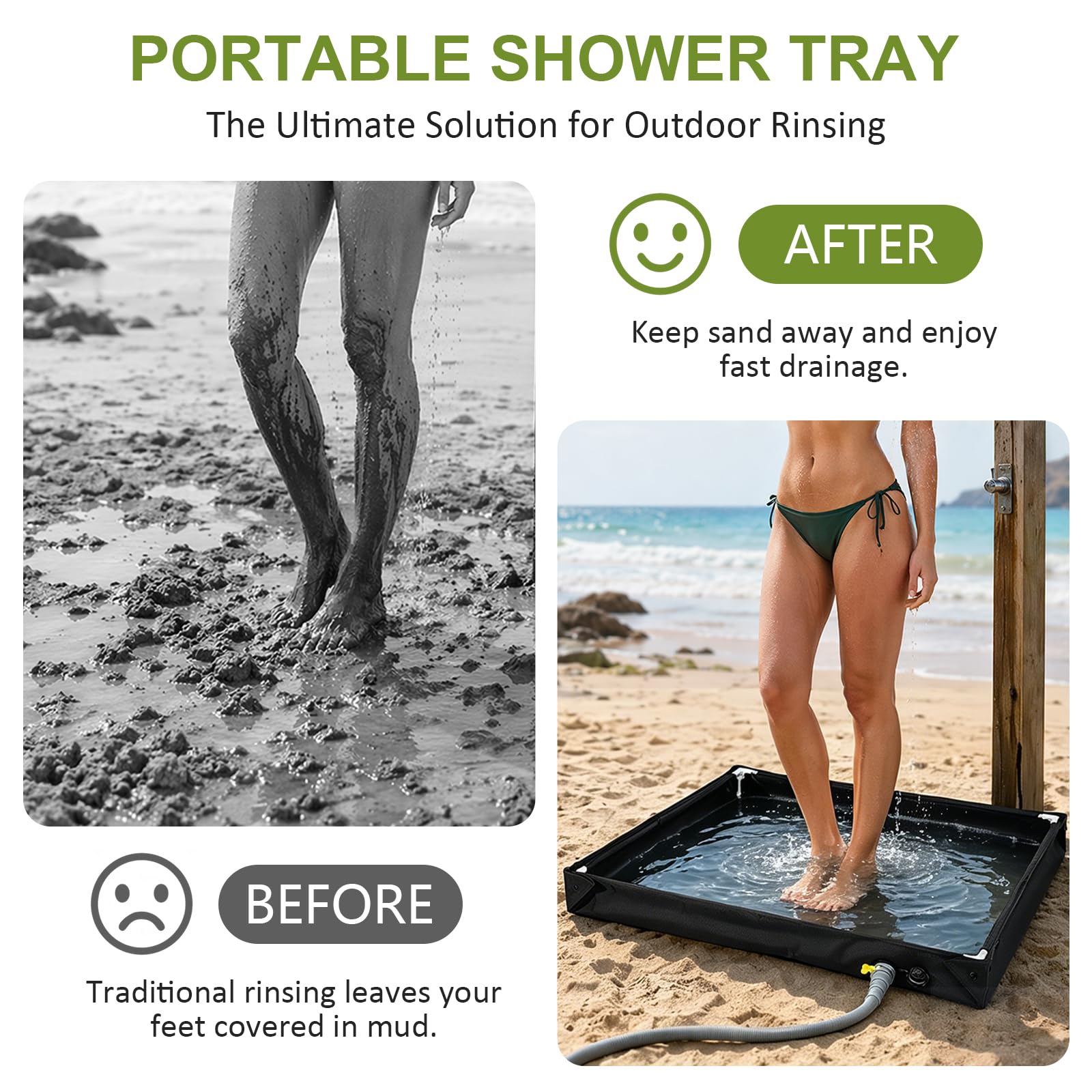 Receveur de douche portable - Base de douche pliable - Bac de douche pliable - Avec tuyau de vidange - 80 x 80 x 10 cm - Oxford durable - Imperméable - Sol de tente - Pour camping - Pour douche