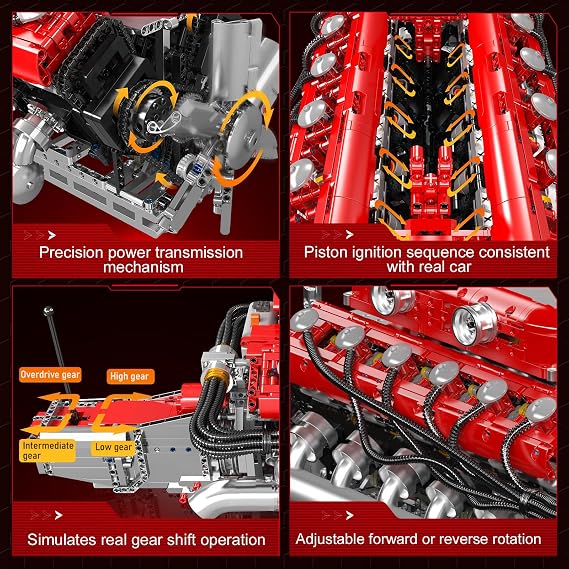 Mould King V12 Engine Model Kit That Runs, MOC Engineering Model Building Kit with Battery and Motor, 3472 PCS STEM Engineering Building Blocks for Adults