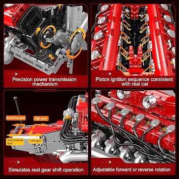 Mould King V12 Engine Model Kit That Runs, MOC Engineering Model Building Kit with Battery and Motor, 3472 PCS STEM Engineering Building Blocks for Adults