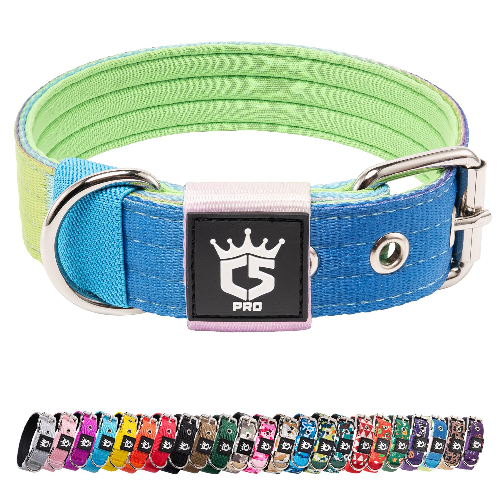 TSPRO Tactical Dog Collar 1.25 Inch Wide Thick Dog Collars with Heavy Duty Metal Buckle, Durable, Strong, Adjustable for Small Dogs (Rainbow S)