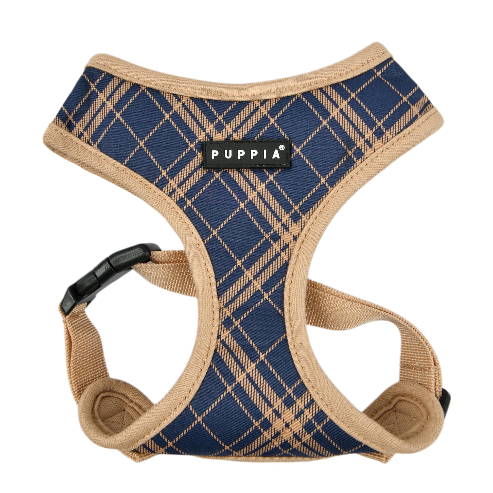 Puppia Corwin Dog Harness A (Over-The-Head) Fashionable Checkered Pattern Spring Summer Harness for Small and Medium Dogs, Navy, Medium