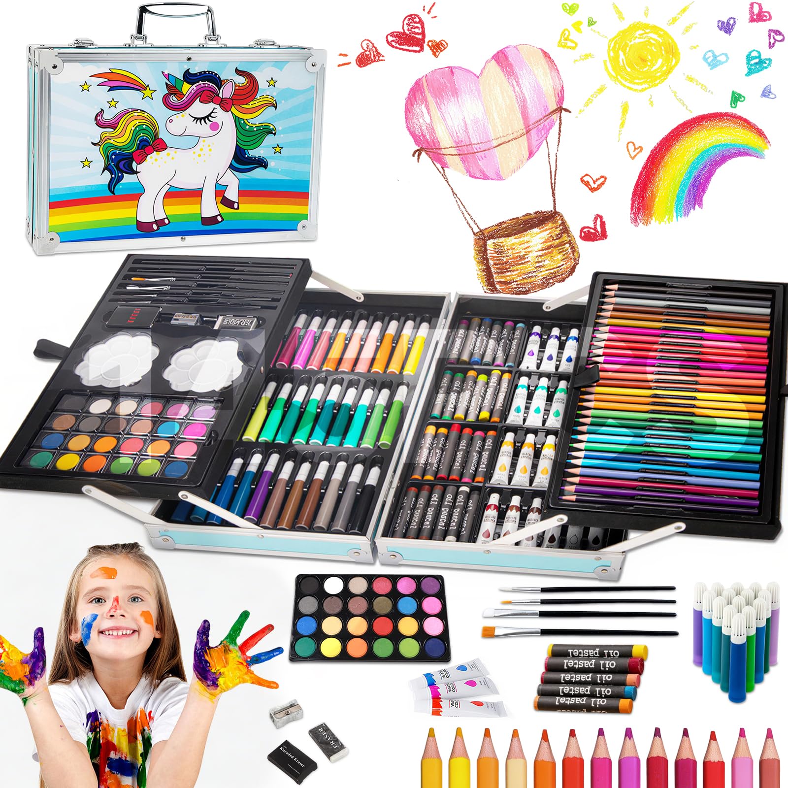 AXIDUN Professional Art Set 145 Pcs, Foldable Professional Art Kit, Ideal Gift for Children, School Art Supplies, Students, Beginners and Artists (Blue)