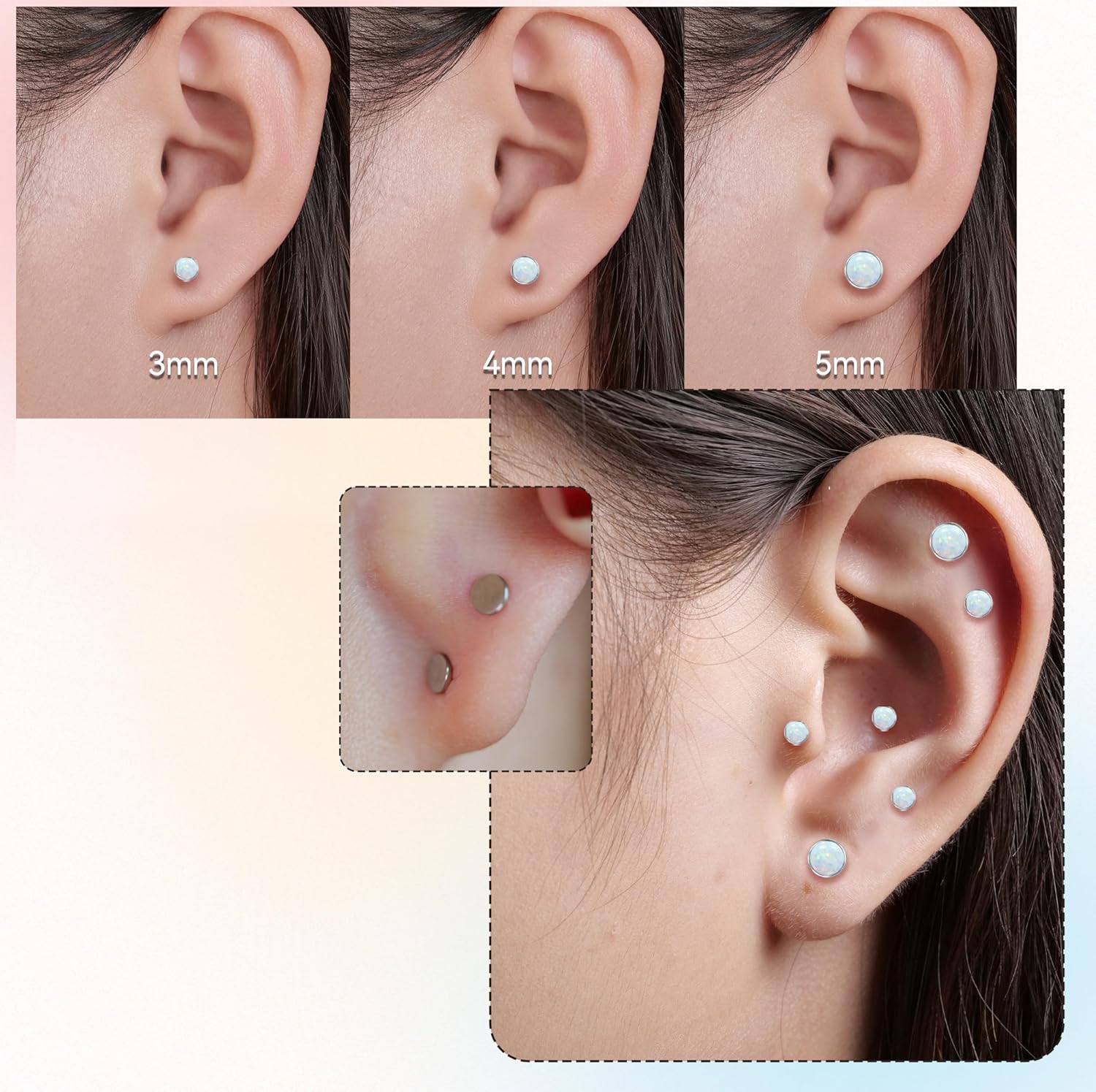 limerencia 18G Titanium Body Piercing Jewelry, G23 Hypoallergenic Flat Back Opal Internally Threaded Tragus Helix Cartilage Conch Medusa Nose Stud Earrings for Women Men - Image 4