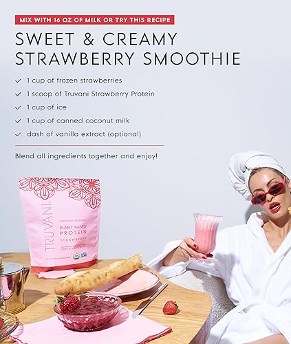 Miniatura 6 de Truvani Proteína en polvo de guisantes vegana  Fresa  20g de proteína vegetal orgánica  1 porción  Keto  Sin gluten ni lácteos  Bajo en
