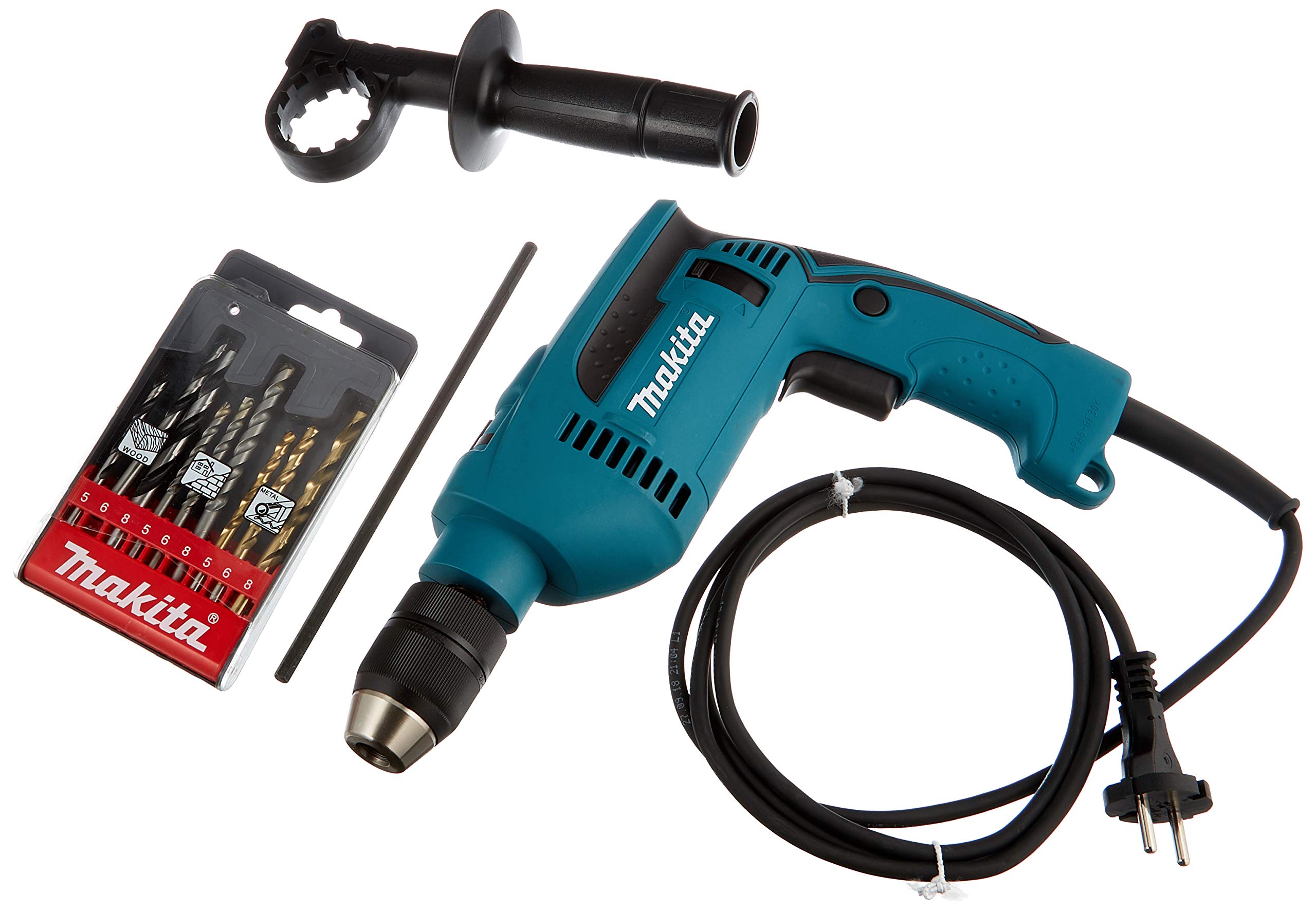 Makita Perceuse à percussion MAKITA Ø 13 mm 680W + Coffret de forêts OFFERTS - HP1641K1X