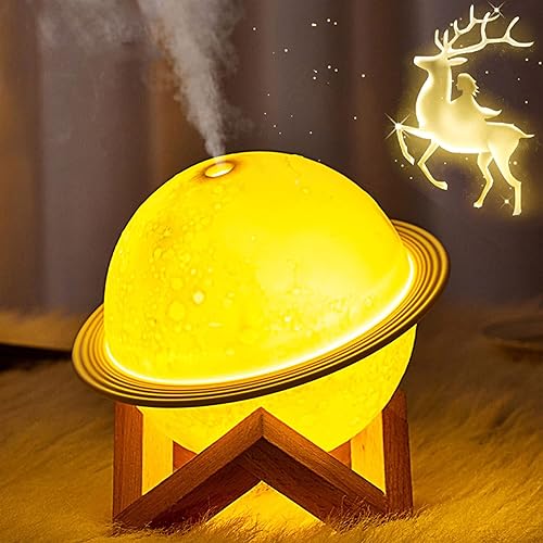 Lámpara de luna humidificador de niebla fría para dormitorio, lámpara de galaxia 3 en 1 humidificador ultrasónico y difusor de aceites esenciales