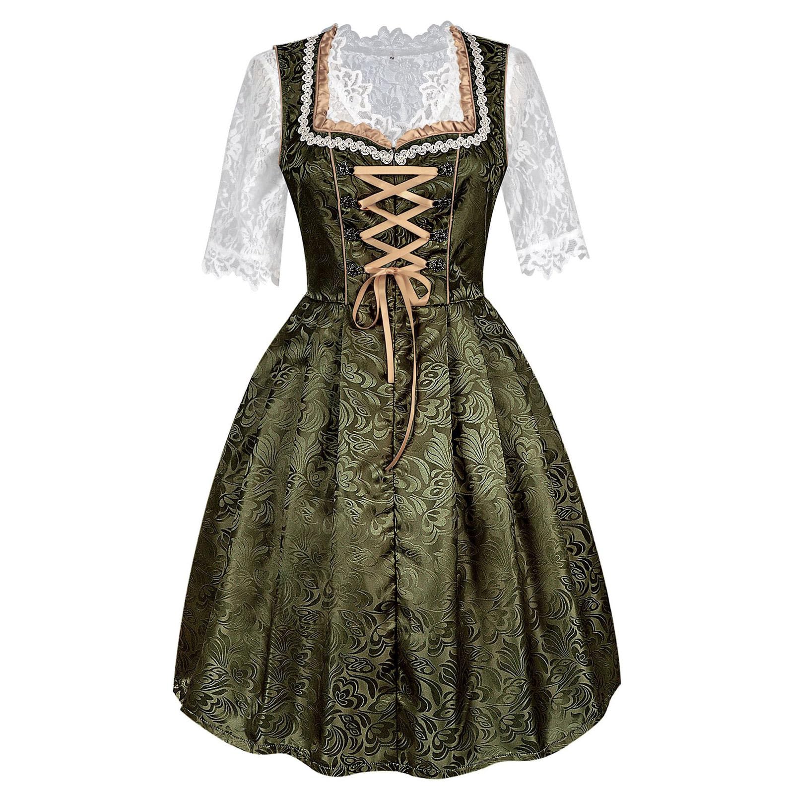 uxxnjfg Dirndl Für Damen Midi Trachtenmieder Oktoberfest Outfit Sexy Trachtenkleid Mädchen Hochgeschlossen Dirndl Kleid Dirndelkleider Günstig Kleidung Trachtenmode