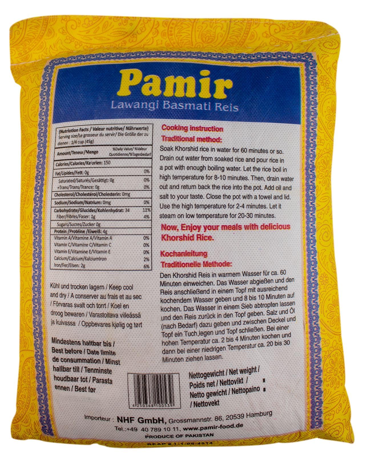 Pamir Lawangi Basmati Riz 10 kg du Pakistan