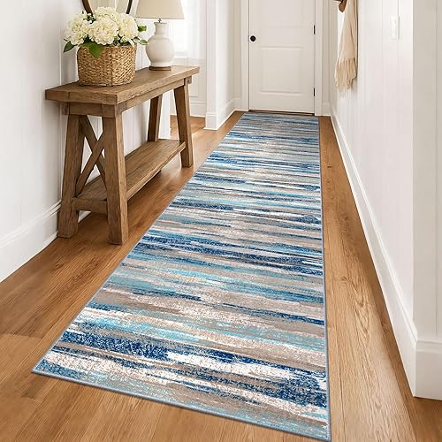 Miniatura 71 de Alfombra moderna abstracta de 2 x 6 pies, alfombra de pasillo lavable gris negro multi para cocina, antideslizante, suave, alfombra delgada de Gris