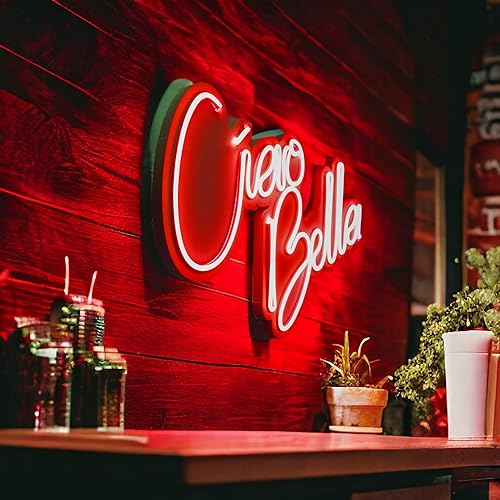 Miniatura 2 de Ciao Bella - Letrero de neón hecho a mano, Ciao Bella, luz roja de neón LED Ciao Bella para decoración de pared para dormitorio, sala de juegos,