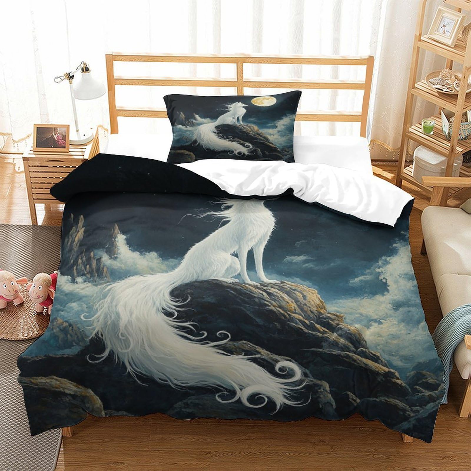 SkyClouf Fox Three-dimensional Printing Bedding Bedding Ensemble Fox Duvet Cover Ultra-fine Fiber Encased with Zipper Plush And Low-maintenance Single（135x200cm）